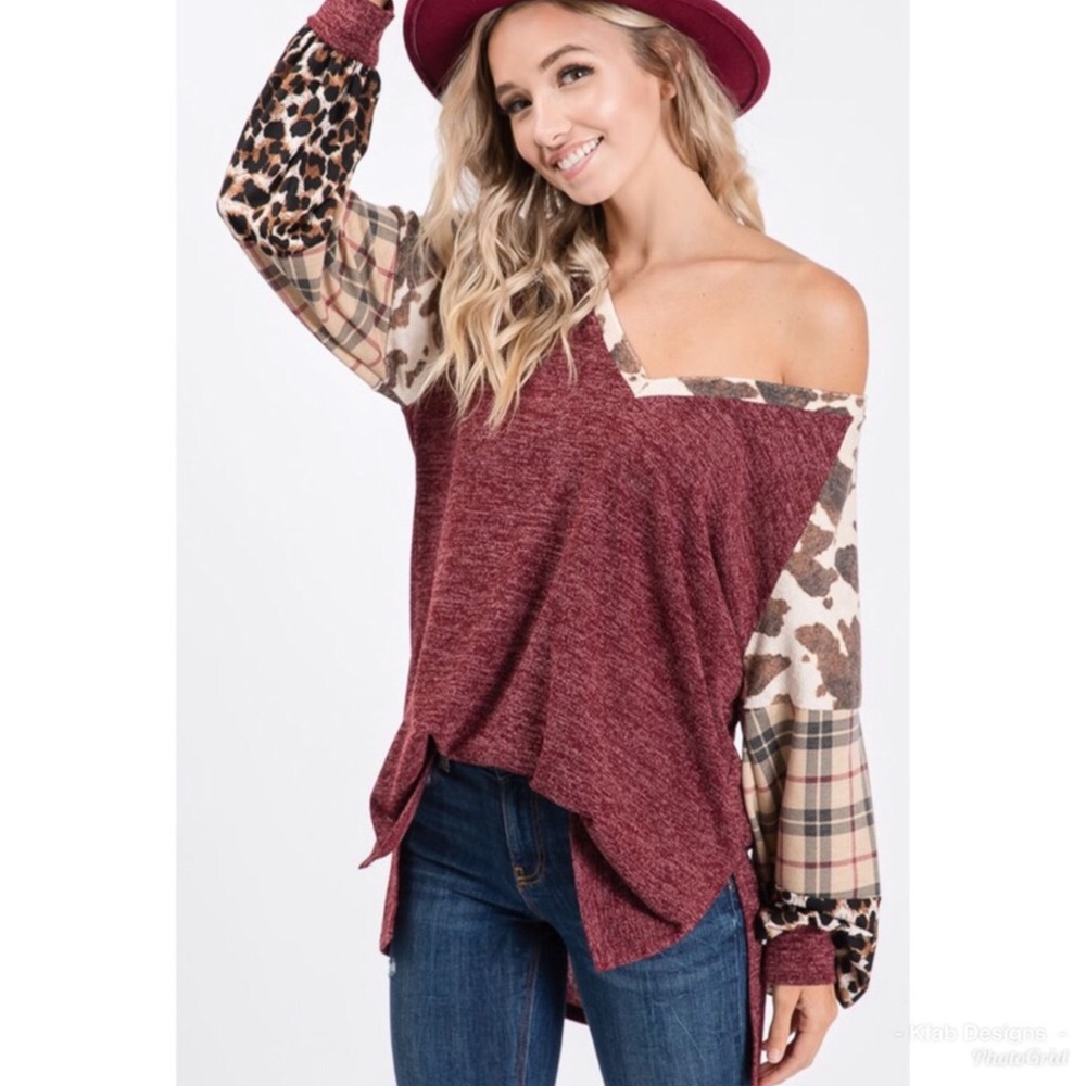 ✨JUST IN✨PATCHWORK SLEEVES SOFT TUNIC TOP - Picture 3 of 8